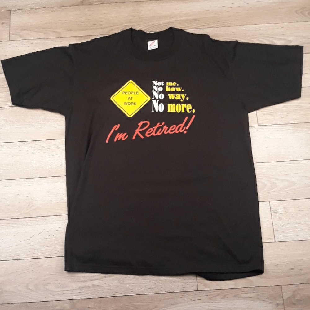 IM RETIRED Jerzees Black Cotton Blend USA Mens‎ T Shirt XL VTG 90s